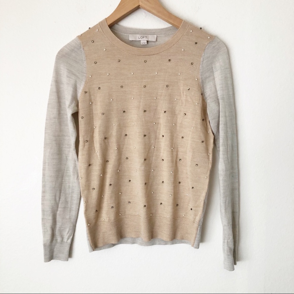 LOFT Lightweight Pearl Crystal Embellished Sweater